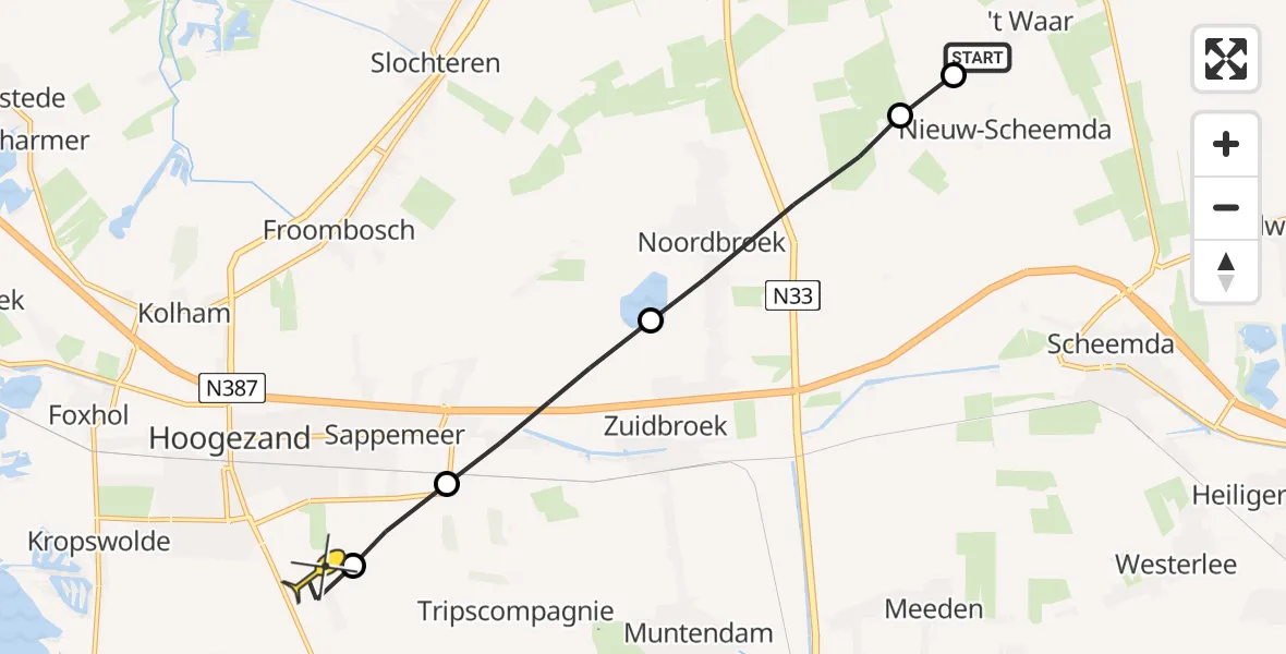 Routekaart van de vlucht: Lifeliner 4 naar Hoogezand