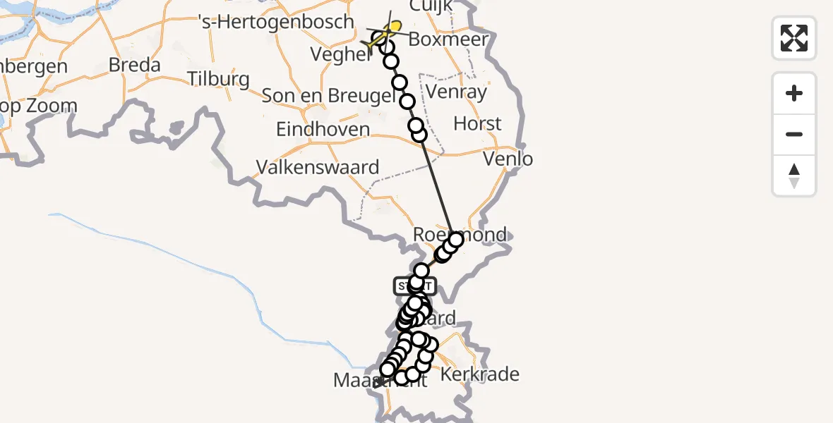 Routekaart van de vlucht: Politieheli naar Volkel