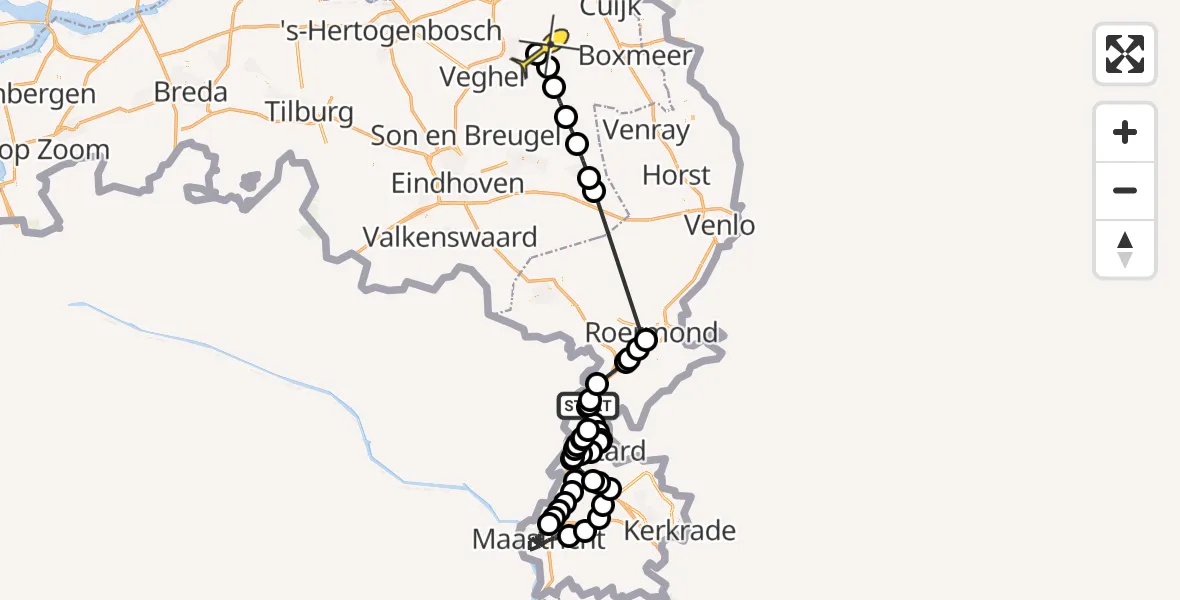 Routekaart van de vlucht: Politiehelikopter naar Volkel