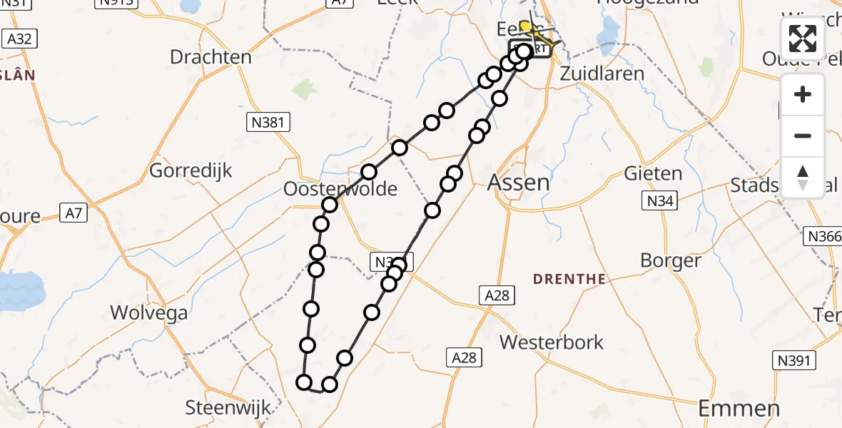 Routekaart van de vlucht: Lifeliner 4 naar Eelde