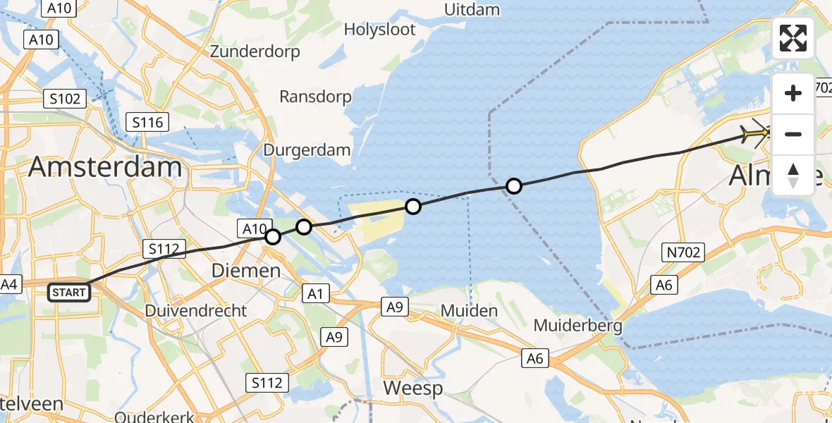 Routekaart van de vlucht: Lifeliner 1 naar Almere