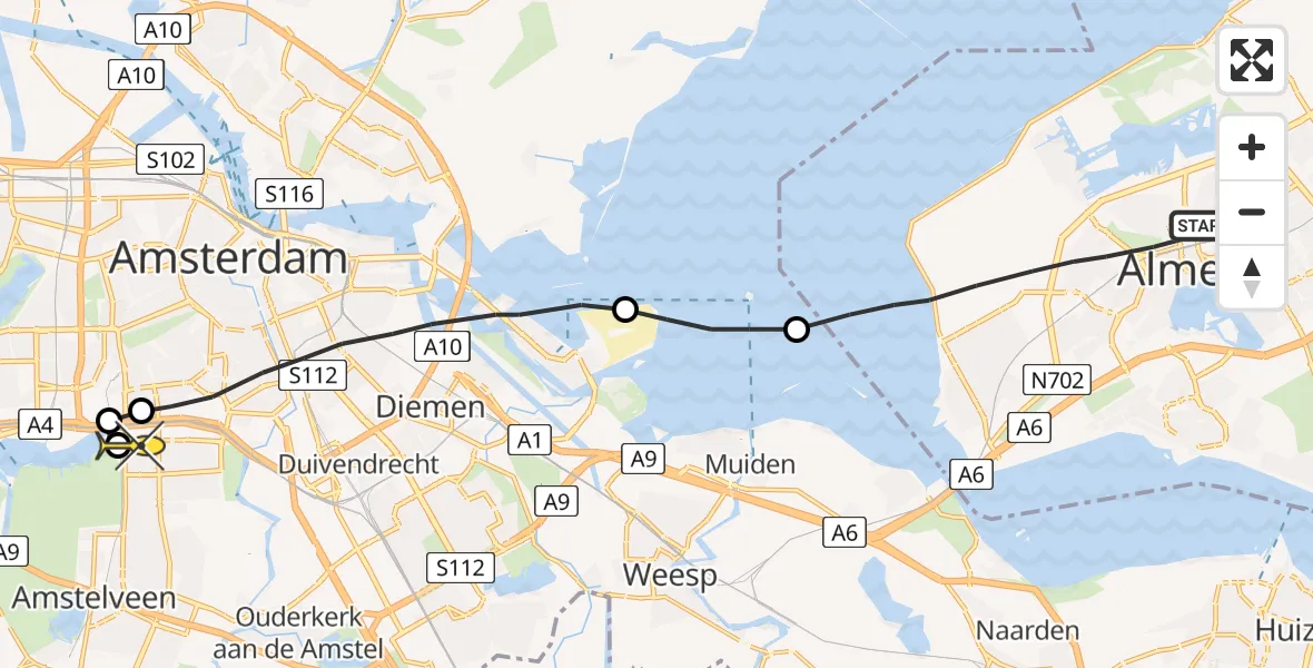 Routekaart van de vlucht: Lifeliner 1 naar VU Medisch Centrum Amsterdam