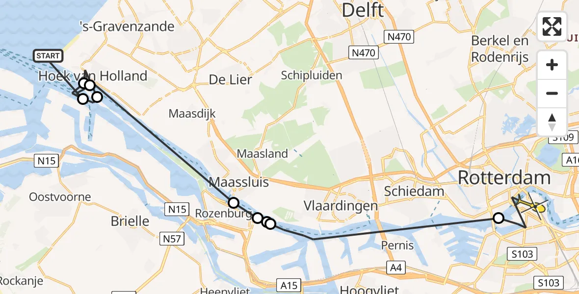 Routekaart van de vlucht: Politiehelikopter naar Rotterdam