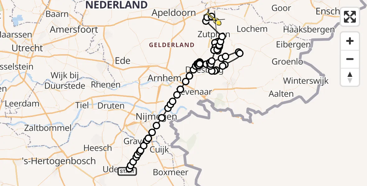Routekaart van de vlucht: Politieheli naar Gorssel