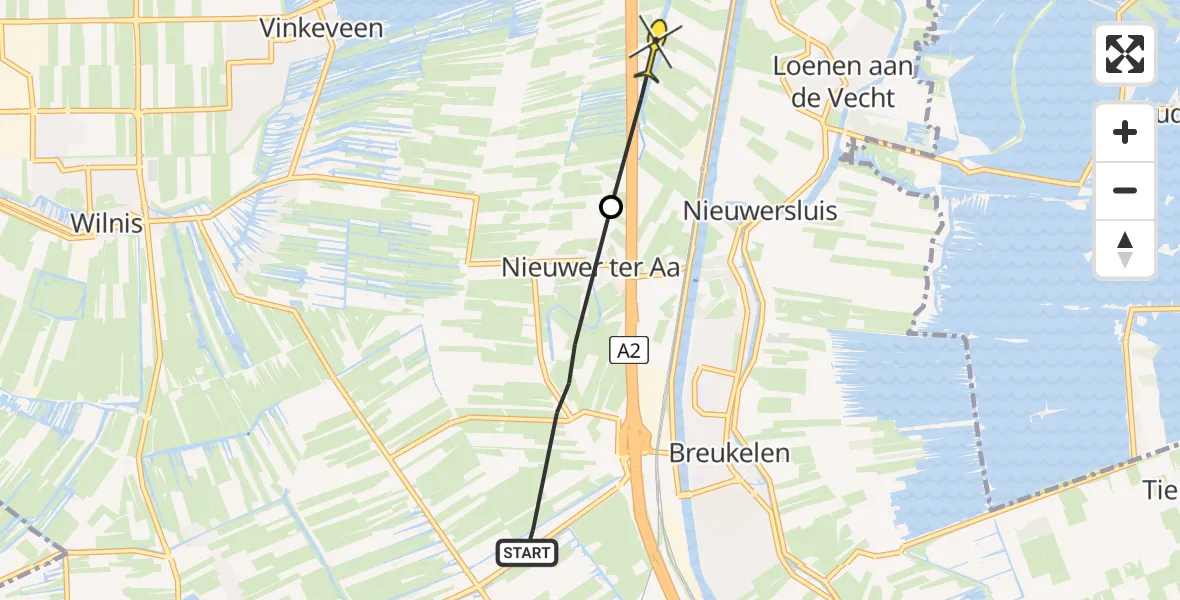 Routekaart van de vlucht: Politieheli naar Nieuwer Ter Aa