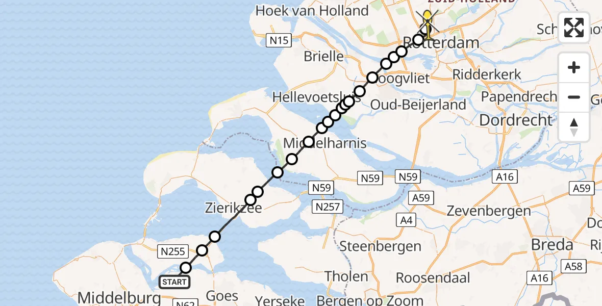 Routekaart van de vlucht: Lifeliner 2 naar Rotterdam The Hague Airport