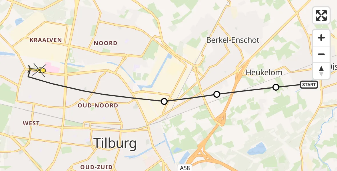 Routekaart van de vlucht: Lifeliner 3 naar Tilburg