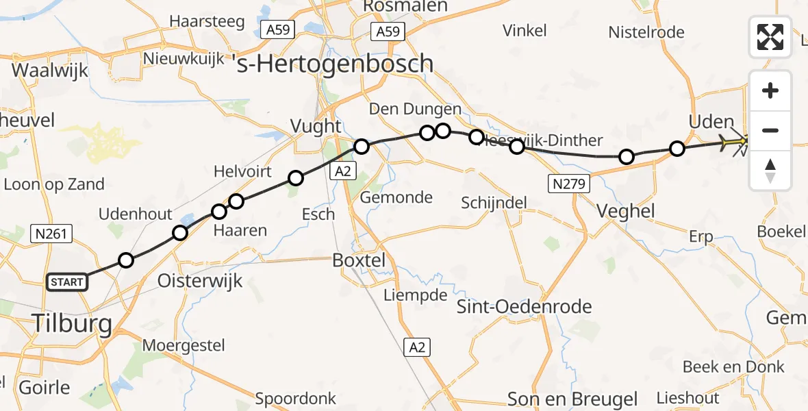 Routekaart van de vlucht: Lifeliner 3 naar Uden