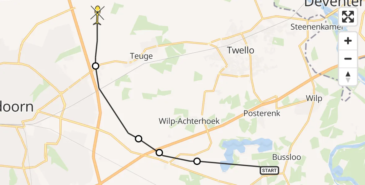 Routekaart van de vlucht: Politieheli naar Beemte Broekland