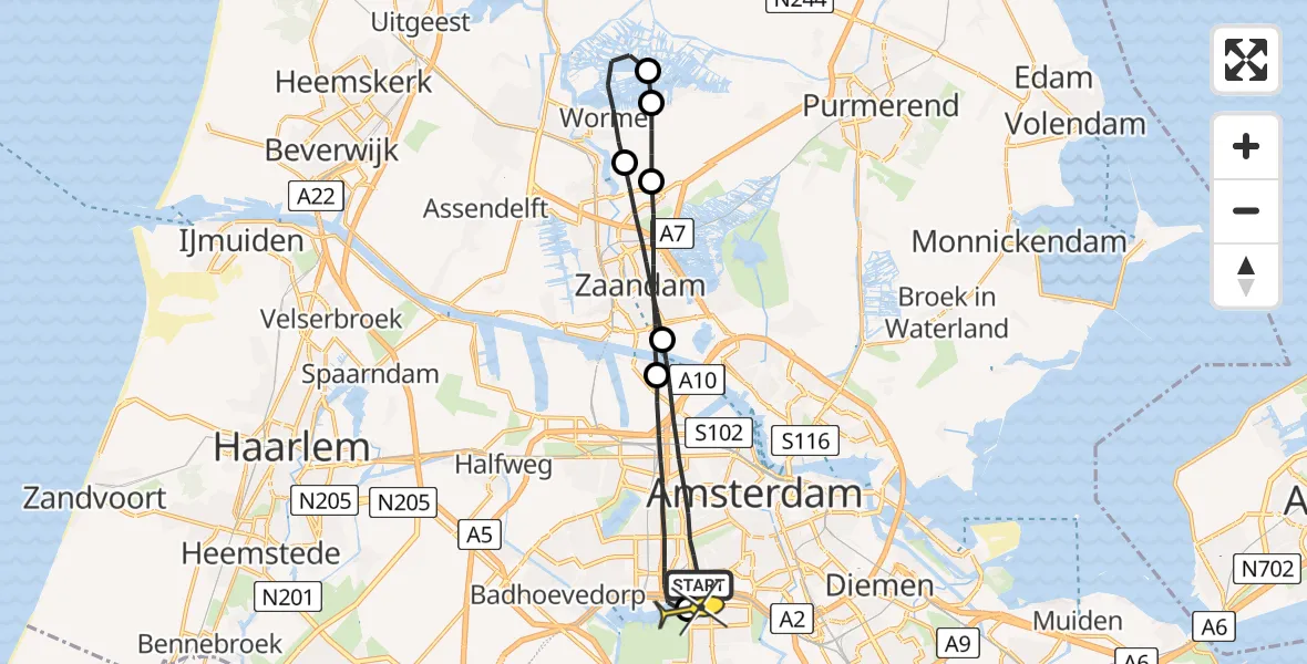 Routekaart van de vlucht: Lifeliner 1 naar VU Medisch Centrum Amsterdam