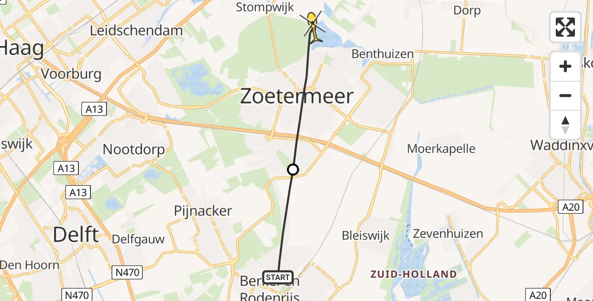 Routekaart van de vlucht: Lifeliner 2 naar Zoetermeer