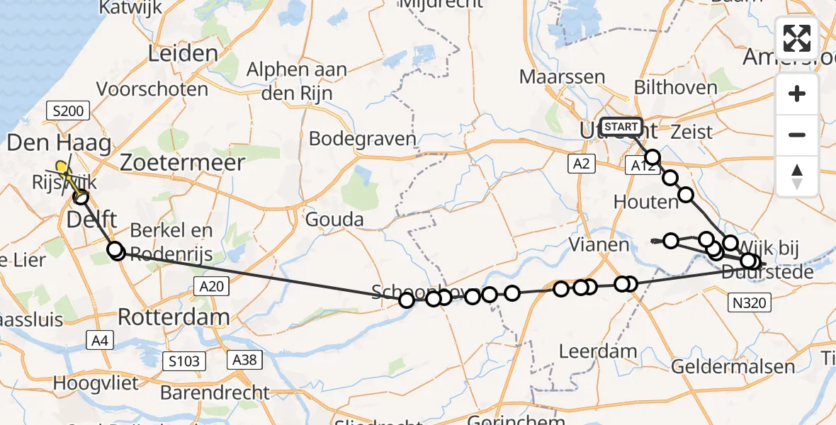 Routekaart van de vlucht: Politieheli naar Rijswijk