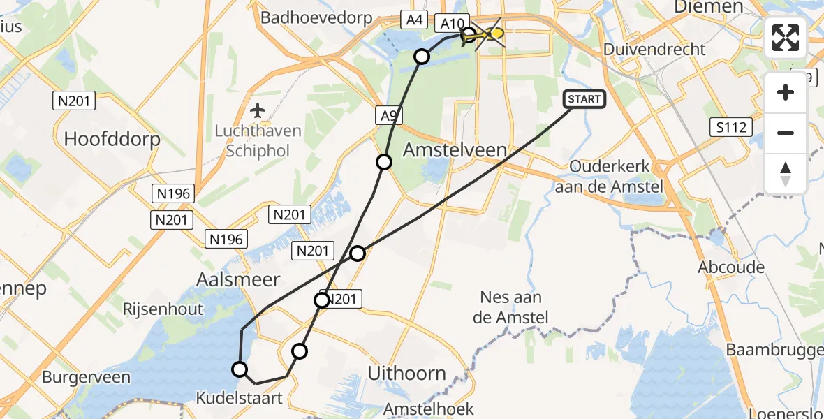 Routekaart van de vlucht: Lifeliner 1 naar VU Medisch Centrum Amsterdam