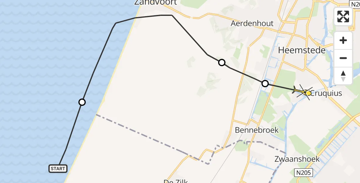 Routekaart van de vlucht: Politiehelikopter naar Heemstede