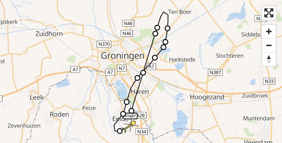 Routekaart van de vlucht: Lifeliner 4 naar Groningen Airport Eelde