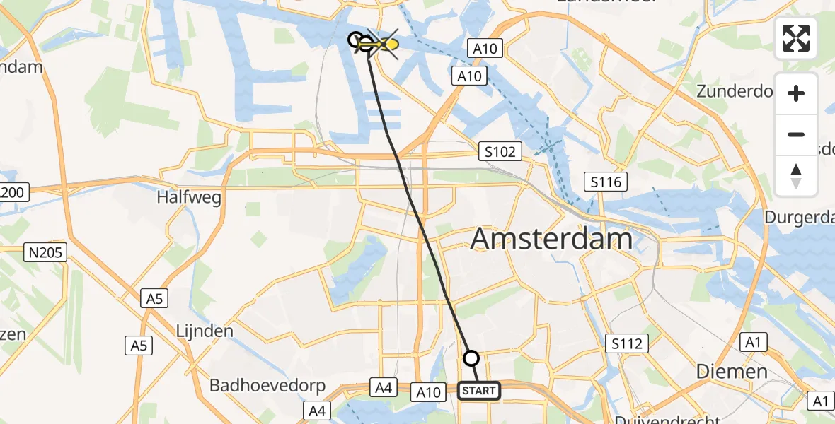 Routekaart van de vlucht: Lifeliner 1 naar Amsterdam