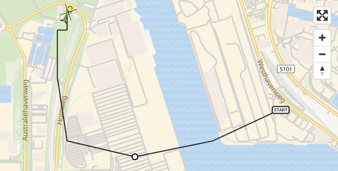 Routekaart van de vlucht: Lifeliner 1 naar Amsterdam Heliport