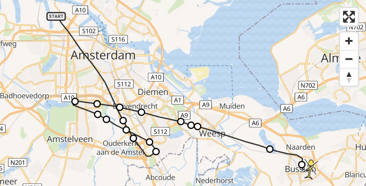 Routekaart van de vlucht: Lifeliner 1 naar Bussum