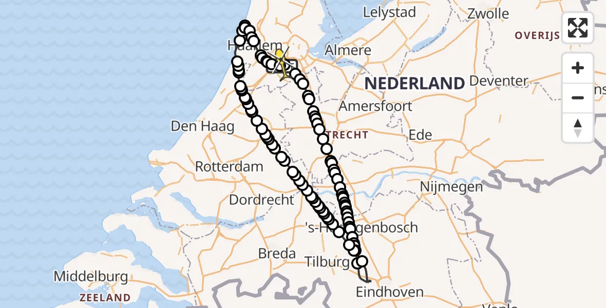 Routekaart van de vlucht: Politieheli naar Schiphol