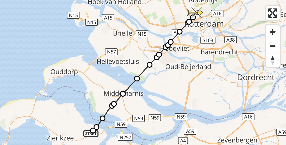 Routekaart van de vlucht: Lifeliner 2 naar Rotterdam The Hague Airport