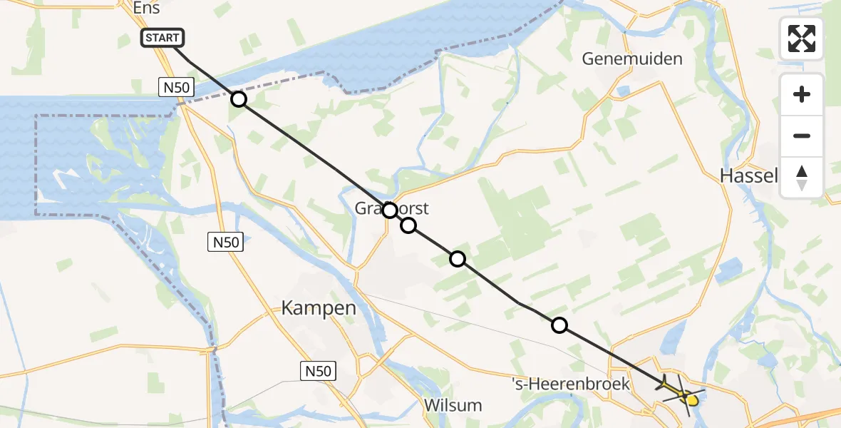 Routekaart van de vlucht: Lifeliner 3 naar Zwolle