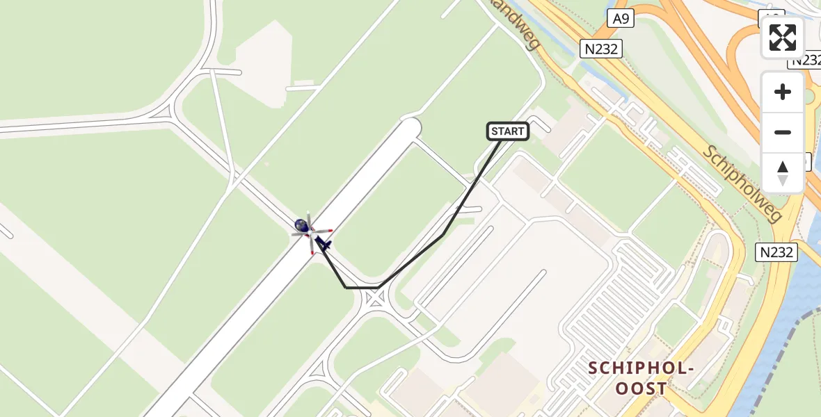 Vluchtroute Politiehelikopter van Schiphol naar Schiphol