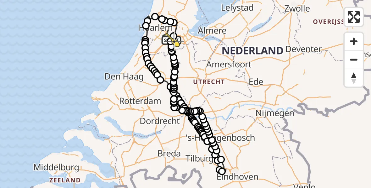 Routekaart van de vlucht: Politieheli naar Schiphol