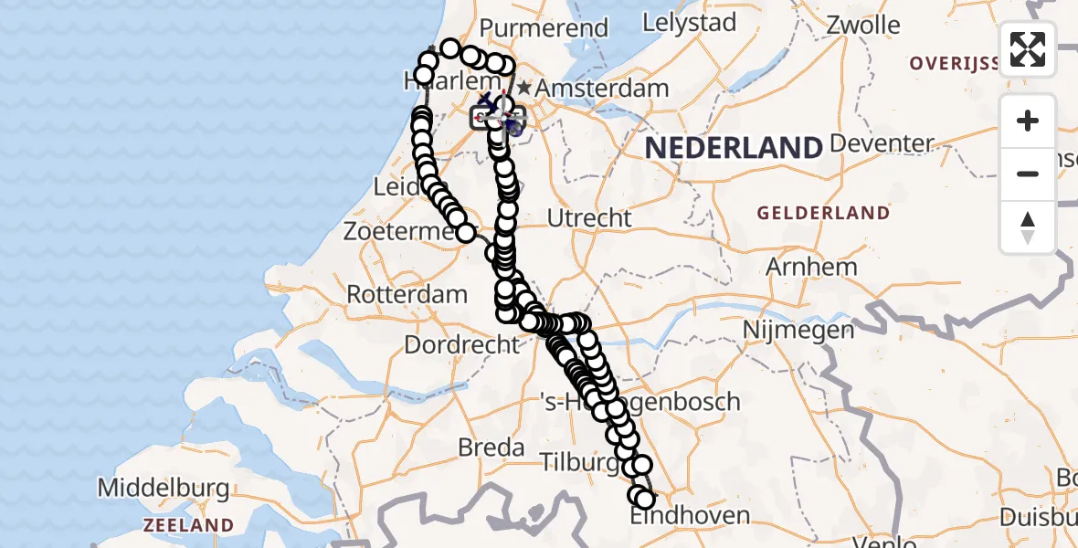 Vluchtroute Politiehelikopter van Schiphol naar Schiphol