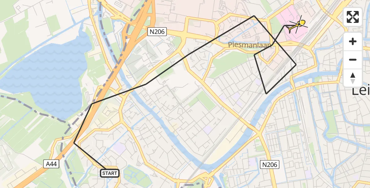 Routekaart van de vlucht: Lifeliner 2 naar Leiden