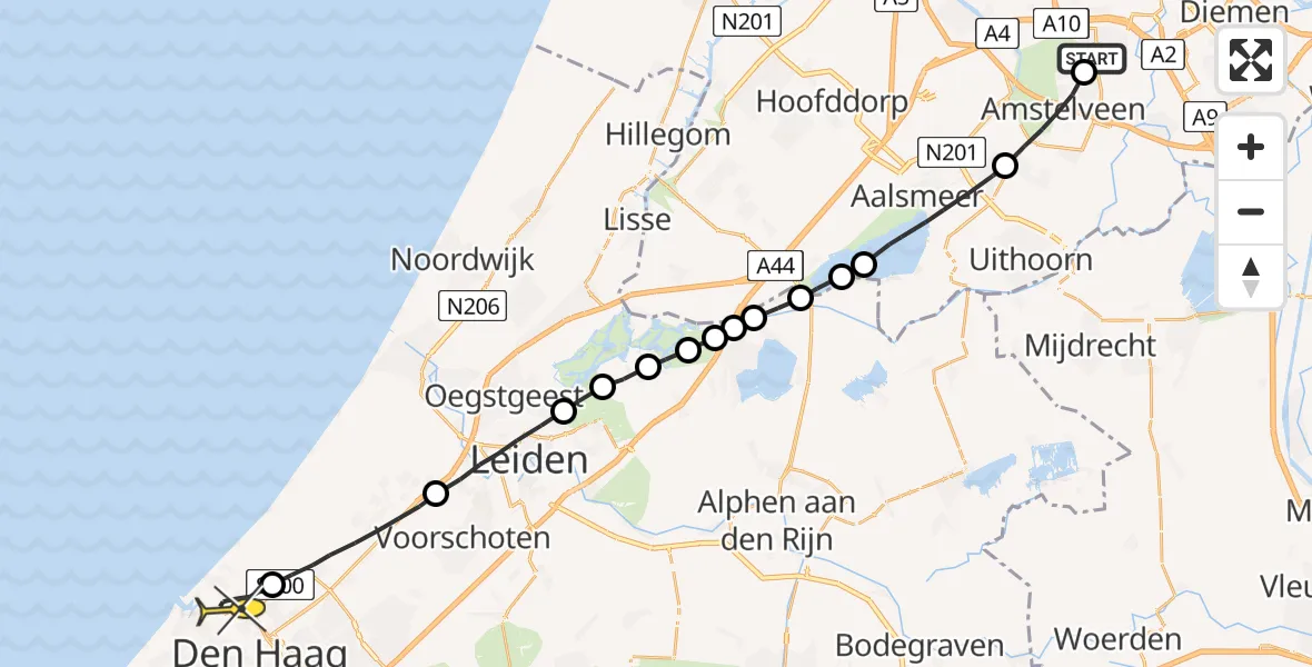 Routekaart van de vlucht: Lifeliner 1 naar Den Haag