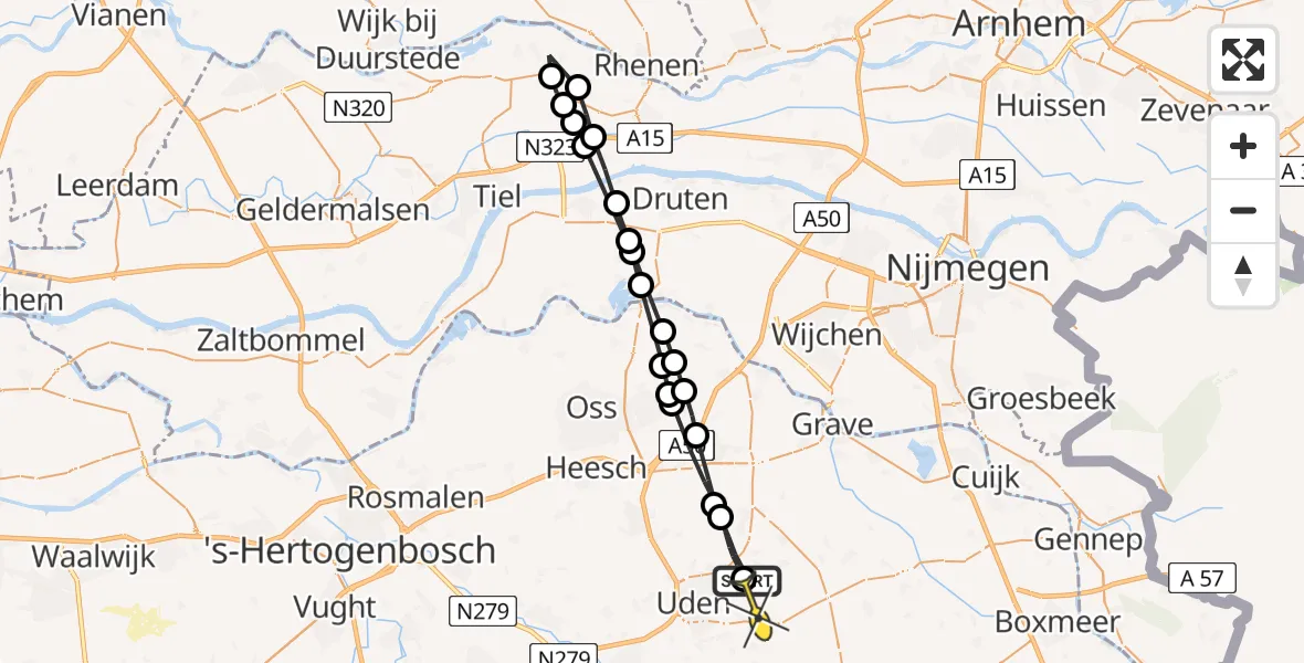 Routekaart van de vlucht: Lifeliner 3 naar Vliegbasis Volkel