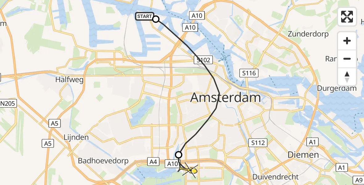 Routekaart van de vlucht: Lifeliner 1 naar VU Medisch Centrum Amsterdam