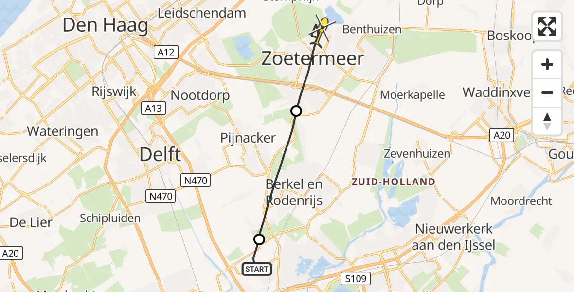 Routekaart van de vlucht: Lifeliner 2 naar Zoetermeer