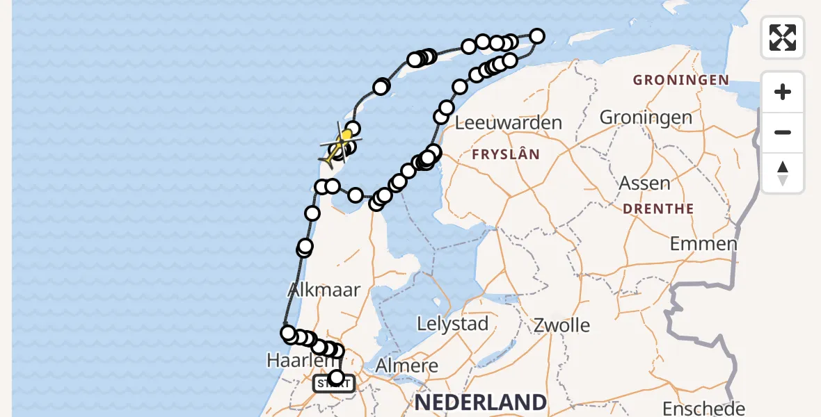 Routekaart van de vlucht: Politieheli naar Texel International Airport