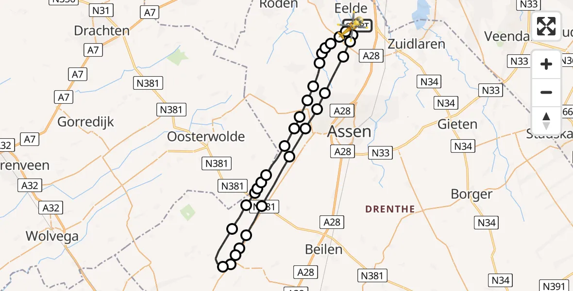 Vluchtroute Traumahelikopter Groningen Airport Eelde - Groningen Airport Eelde, 29 april 2022, 11:01