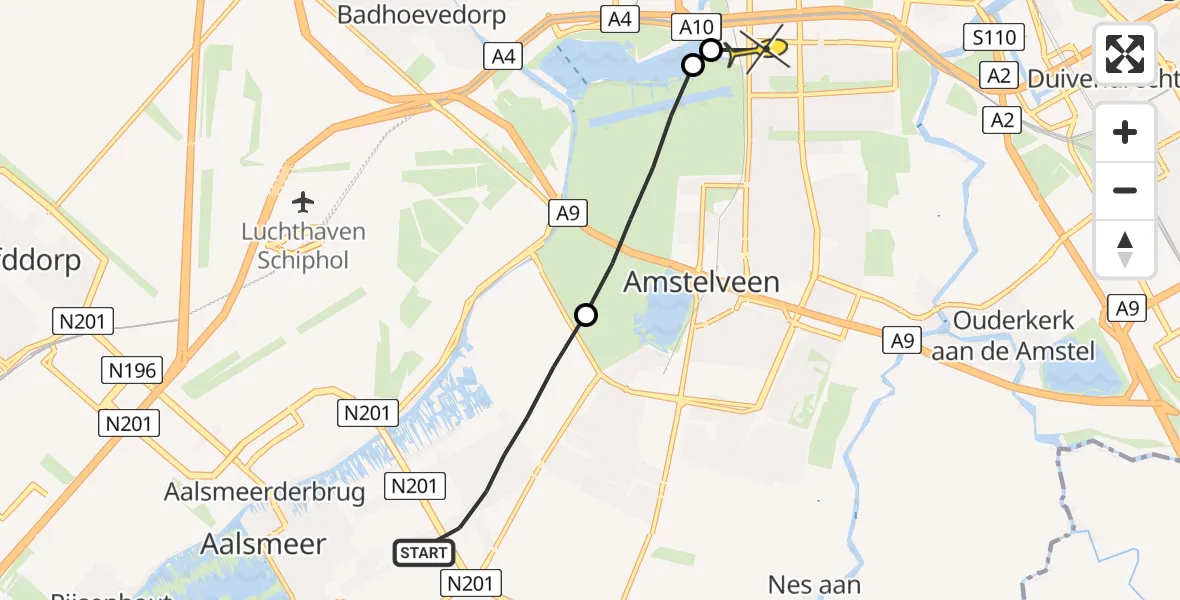 Routekaart van de vlucht: Lifeliner 1 naar VU Medisch Centrum Amsterdam