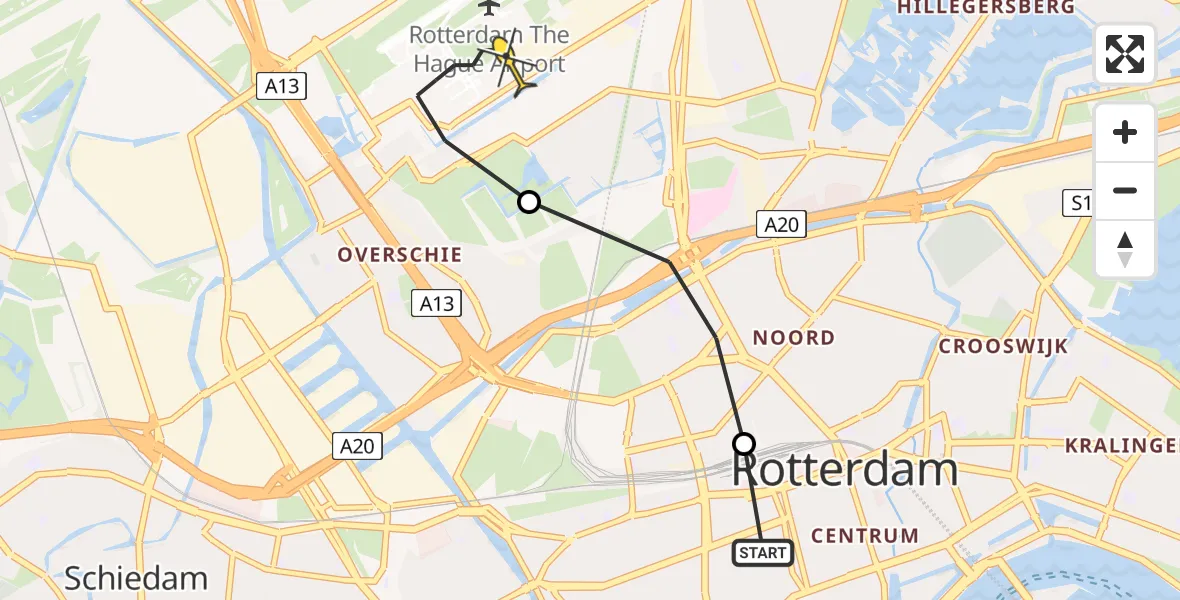 Routekaart van de vlucht: Lifeliner 2 naar Rotterdam The Hague Airport