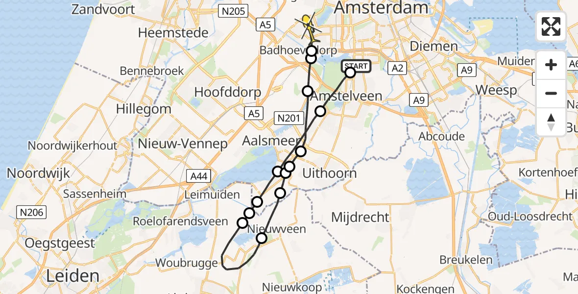 Routekaart van de vlucht: Lifeliner 1 naar Amsterdam