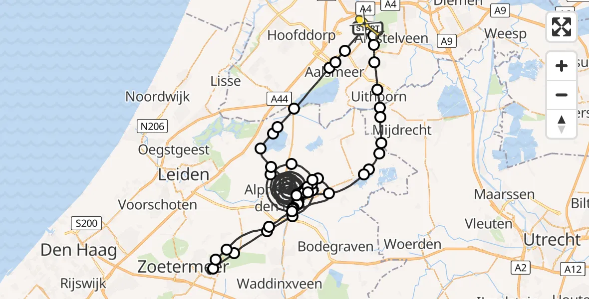 Routekaart van de vlucht: Politieheli naar Schiphol