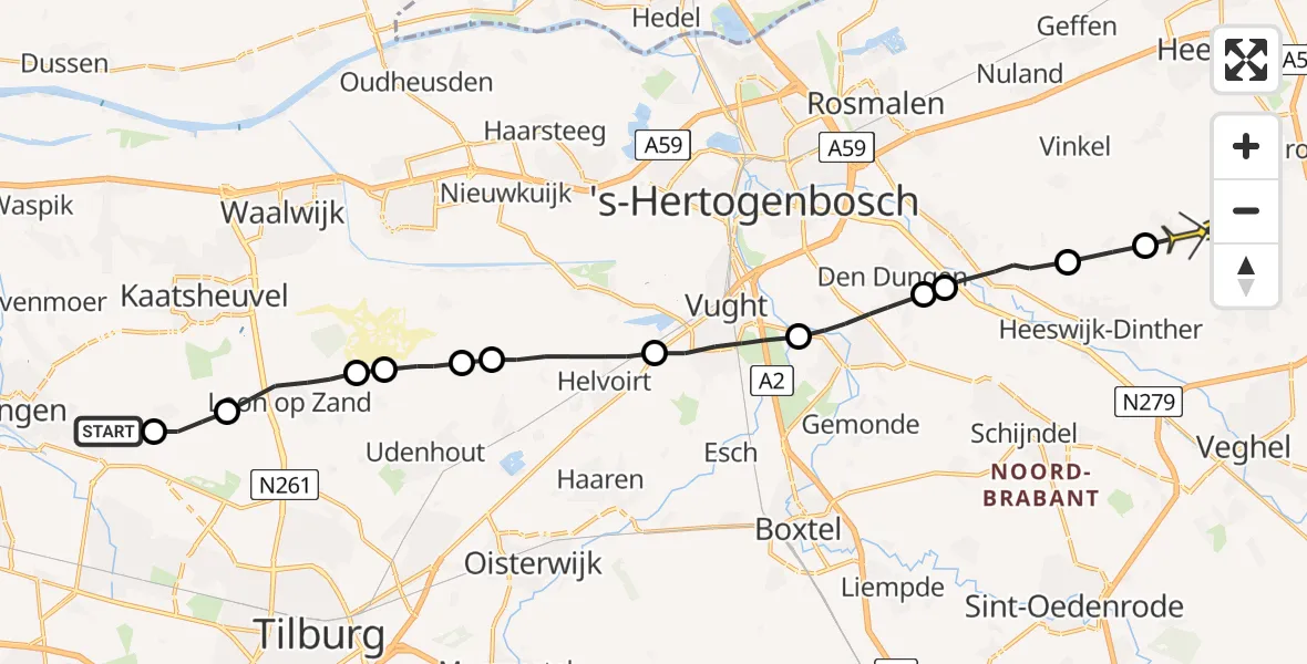 Routekaart van de vlucht: Lifeliner 3 naar Nistelrode