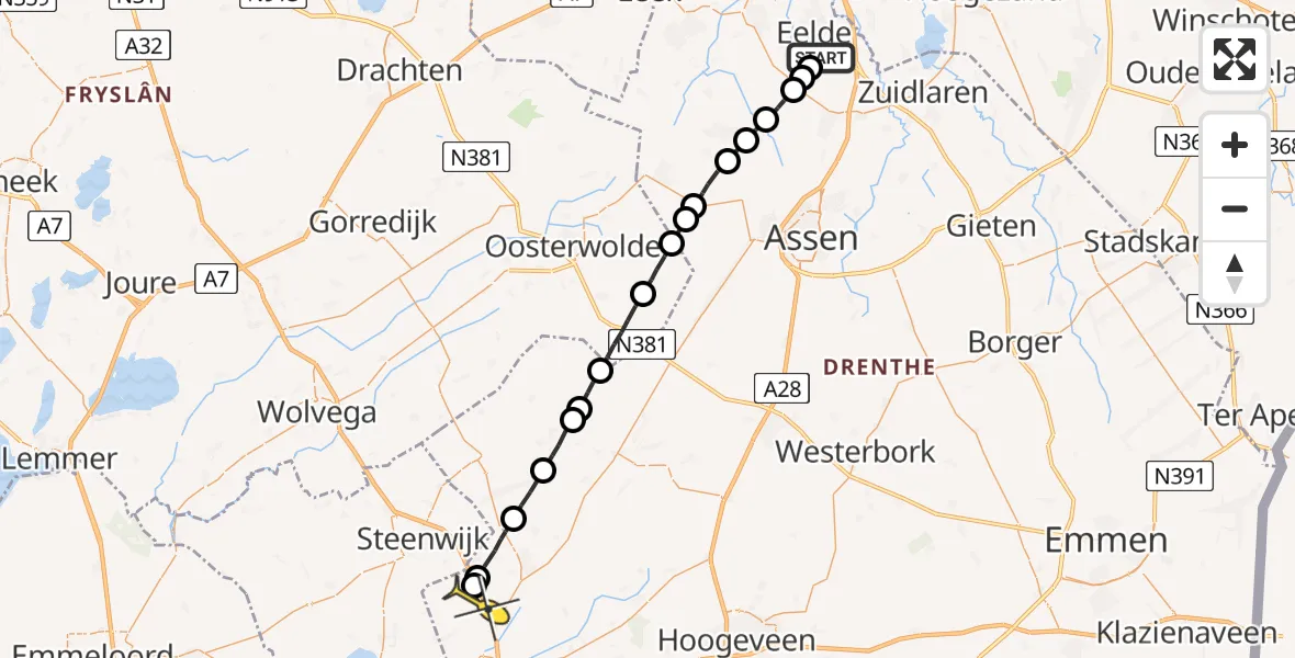 Routekaart van de vlucht: Lifeliner 4 naar Nijeveen