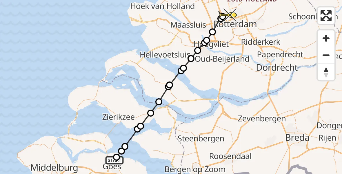 Routekaart van de vlucht: Lifeliner 2 naar Rotterdam The Hague Airport