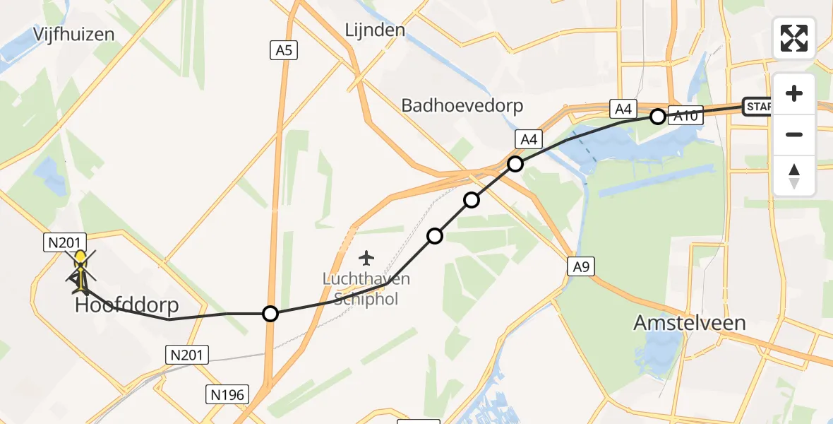 Routekaart van de vlucht: Lifeliner 1 naar Hoofddorp