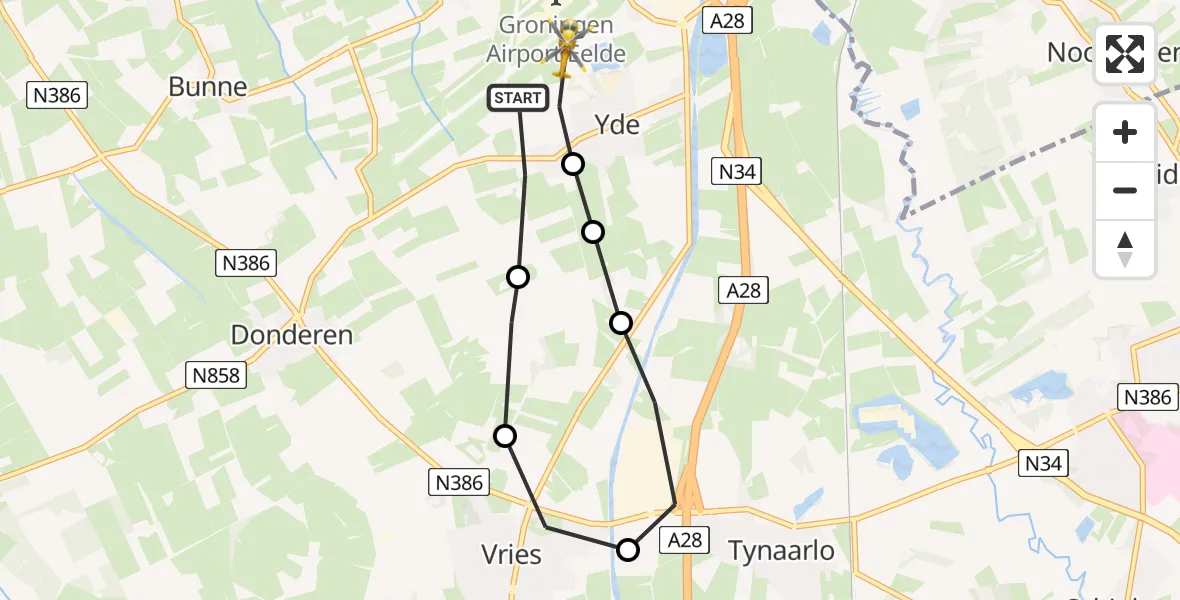 Vluchtroute Traumahelikopter Groningen Airport Eelde - Groningen Airport Eelde, 30 april 2022, 05:44