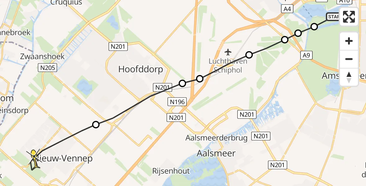 Routekaart van de vlucht: Lifeliner 1 naar Nieuw-Vennep