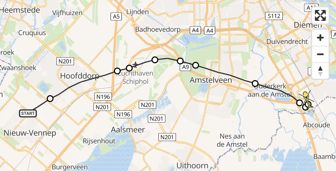 Routekaart van de vlucht: Lifeliner 1 naar Academisch Medisch Centrum (AMC)