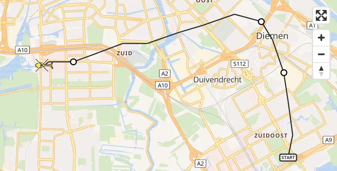 Routekaart van de vlucht: Lifeliner 1 naar VU Medisch Centrum Amsterdam