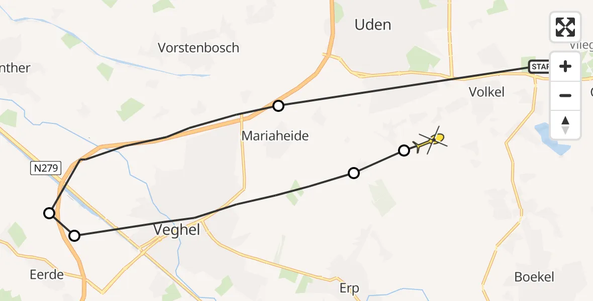 Routekaart van de vlucht: Lifeliner 3 naar Volkel