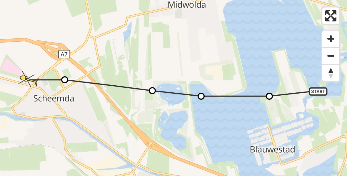 Routekaart van de vlucht: Lifeliner 4 naar Scheemda