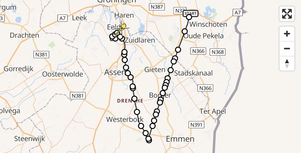 Routekaart van de vlucht: Lifeliner 4 naar Groningen Airport Eelde